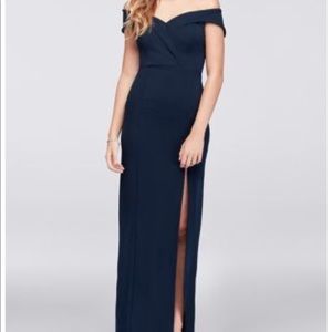 Off the shoulder navy formal gown